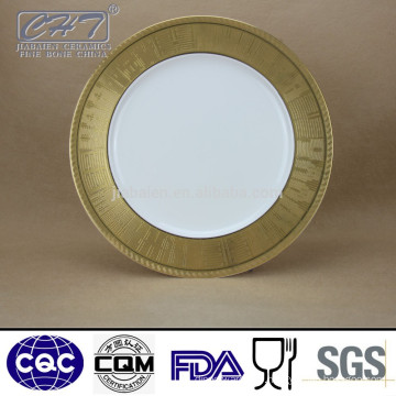 A068 Gold rim fine bone ceramic dinner plate